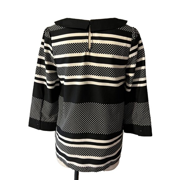 Anthropologie ModCloth Black Ivory Top Medium M Peter Pan Collar - Picture 6 of 10